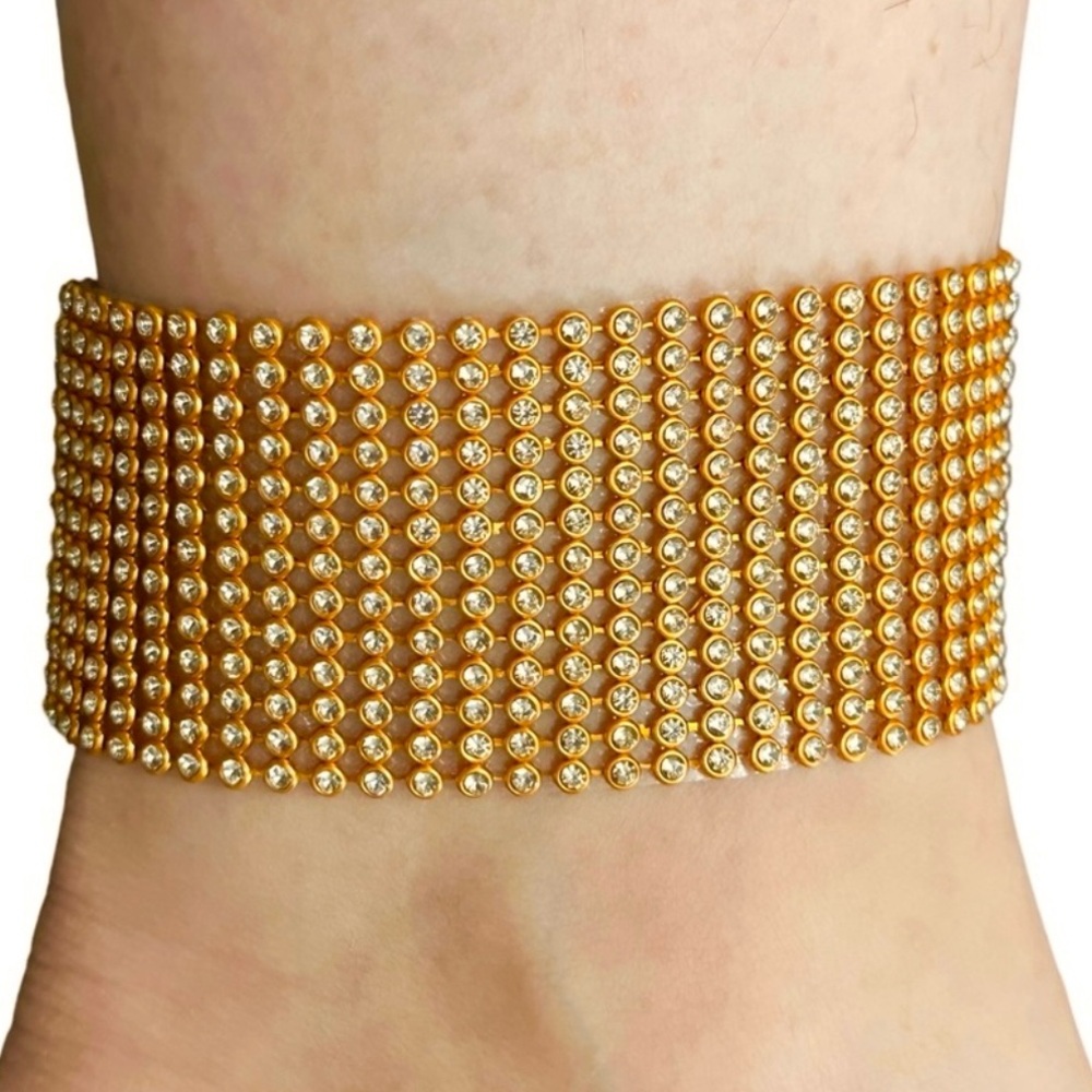Anklets Cuff Rhinestones 1.5”W Golden - Picture 2 of 6